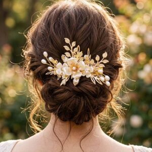 BARTOSI Gold Flower Bride Wedding Hair Clips Bridal Hair Pieces Floral Hair Accessories for Women and Girls