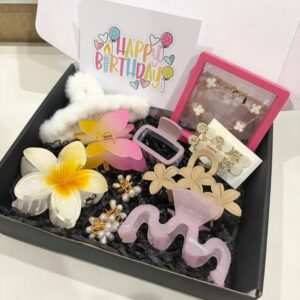 Premium Birthday Gift Hamper for Women & Girls | Hair Accessories Combo with Jewellery, Hair Claws & Clips | Cute & Elegant Birthday Surprise Box